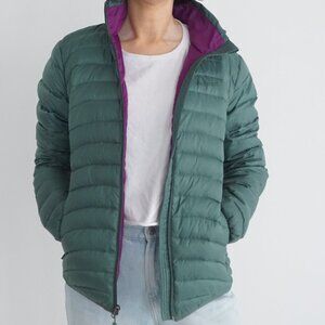 Marmot Green Lightweight Puffer Jacket Purple Lining Zip Outdoor Packable S